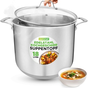 Oala din inox NutriChef, 18L, pentru toate tipurile de plite, cu capac din sticla