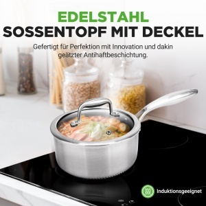 Oala inox Nutrichef 19cm, 2L cu capac din sticla, antiaderenta - Img 2