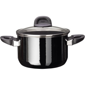 Oala Silit Modesto 20cm, capacitate 3.7l, cu capac din sticla, neagra