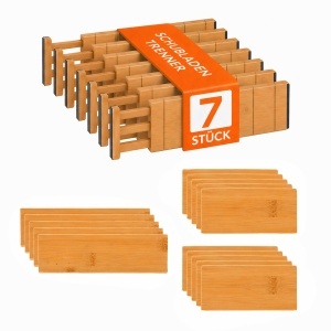 Organizator de Schublade Relaxdays 22-TLG, Bambus, 43,5-56,5 cm, Natur