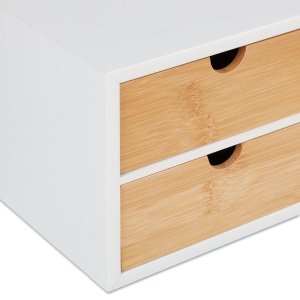 Organizer birou Relaxdays, 4 sertare, MDF alb si bambus, 14 x 33 x 21 cm - Img 7