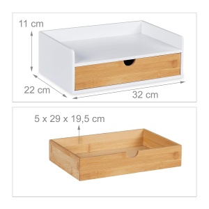 Organizer birou Relaxdays cu 1 sertar, din bambus, albnatural, 11 x 32 x 22 cm - Img 3