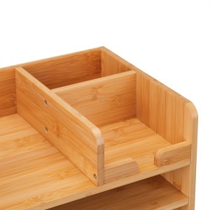 Organizer birou Relaxdays din bambus cu 2 sertare si 5 compartimente, 26,5 x 33 x 24 cm - Img 8