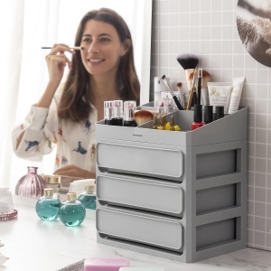 Organizer pentru machiaj InnovaGoods cu 3 sertare si 9 compartimente, capacitate mare, gri - Img 5