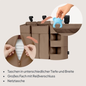 Organizer pentru pat Lionelo Sidepocket Large, 58x11x58 cm, cu 3 module, gri - Img 3