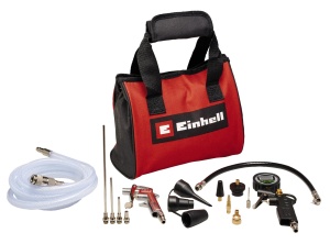 Original Einhell 15 buc. Set de aer comprimat cu sac (accesorii compresor, incl. 1x pistol de suflare, 1x umflare digitala a anvelopelor, tub din material textil de 2,5 m, 8x adaptor, 1x geanta)