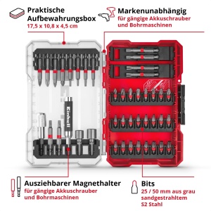 Original Einhell M-CASE 42 buc. Set de biti (biti de 25 mm, biti de 50 mm, suport magnetic, cheie tubulara, suport de biti cu eliberare rapida incl. cutie de depozitare) - Img 3