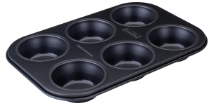 Pachet de 6 briose Zenker Perfect Black din tabla de otel - acoperire dubla antiaderenta, rezistenta la caldura pana la 230degC, ideala pentru briose delicioase - Fabricat in Germania