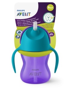 Pahar cu pai Philips AVENT SCF79602, Silikon, Violett, Ergonomic