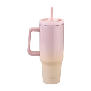 Pahar izolat FACKELMANN 1200 ml, inox, roz, cu capac si pai