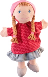 Papusa de mana HABA Gretelchen 306245 30 cm rochie rosie pentru copii 18 luni