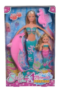 Papusa Simba Steffi Love Mermaid Friends cu Evi si Delfin Set de Joaca Subacvatic