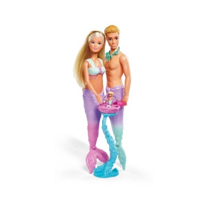 Papusa Steffi Love 105733524 - Papusa Mermaid gravida, 29cm, cu Kevin si babybett