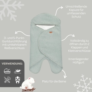 Patura Bebe Beaba Babynomade Double Fleece Verde Salvie 0-6 Luni Fleece Moale si Impermeabil - Img 4