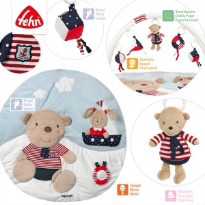Patura de activitate Fehn 3-D Play Arch Ocean Club - Covoras de joaca pentru bebelusi cu 5 jucarii detasabile de apucat - Patura de joaca pentru bebelusi si copii mici de la 0+ luni - Covoras de tarat ca cadou pentru nastere - Img 5