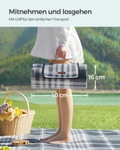 Patura picnic SONGMICS GCM60GW 195x150 cm impermeabila pliabila gri-alb - Img 6