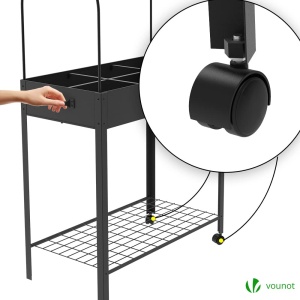 Paturica de gradina VOUNOT, metalica, 80.5x43x130 cm, cu 6 compartimente si roti - Img 5