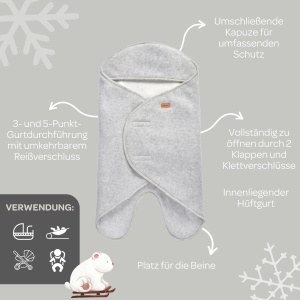 Paturica pentru bebelusi BEABA Babynomade Double Fleece, grialb, 0-6 luni, impermeabila si respirabila - Img 4