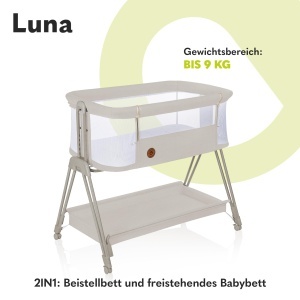 Patut co-sleeping Lionelo Luna reglabil pe inaltime si inclinare cu roti si saltea Beige - Img 2