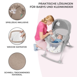 Patut pentru copii Kinderkraft LOVI 3 in 1, Bej, cu functie de leganare, transportabil - Img 8