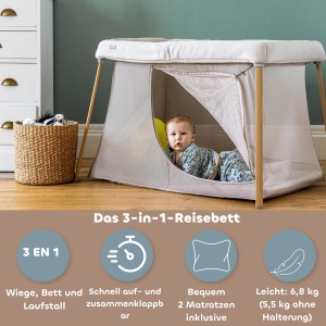 Patut pliabil BEABA 3 in 1, usor 6.8 kg, cu saltea si husa de transport - Img 4