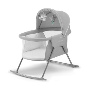 Patut pliabil Kinderkraft LOVI 3 in 1 Gri cu functie de leganare si plasa anti-insecte