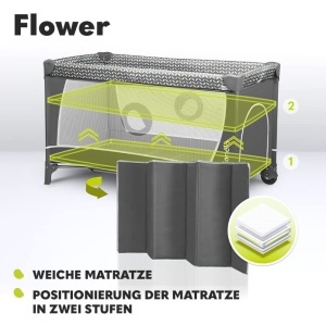 Patut pliabil Lionelo Flower 4in1 cu acces lateral, masa de schimb, roti - Img 5