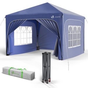Pavilion pliabil VOUNOT 3x3m, impermeabil, cu 4 laterale si 4 saci cu nisip, albastru