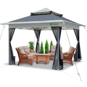 Pavillon Faltbar VOUNOT 3,6x3,6m cu Mesh si Doppeldach, Gri