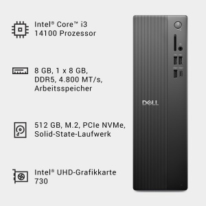 PC Desktop Dell Slim ECS1250, Intel Core i3-14100, 8GB RAM, 512GB SSD, Negru - Img 7