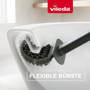 Perie WC Vileda cu Cap Flexibil si Maner din Inox, 2-in-1, Culoare Gri - Img 3