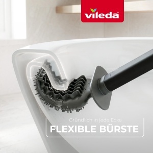 Perie WC Vileda cu Cap Flexibil si Maner din Otel Inoxidabil, Neagra - Img 2