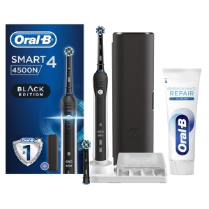 Periuta electrica Oral-B Smart 4 4500, negru, cu 2 capete de periuta si pasta de dinti