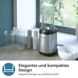 Philips 5000 Series Stand Mixer - Mini Smoothie Maker, lame detasabile, pahar de 700 ml, tehnologie ProBlend Plus, design usor de curatat, elegant, compact. 800 W de putere. Argintiu (HR2764/00) - Img 6