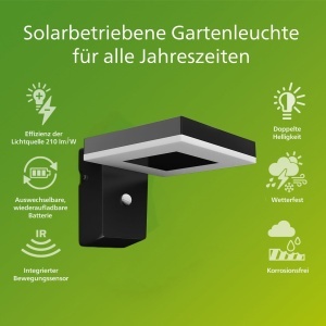 Philips Solar Wandleuchte 13W Negru Senzor Miscare si Lumina LED Exterior - Img 2