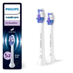 Philips Sonicare S2 Sensitive, capete de perie originale de schimb, alb, pachet de 2, HX6052/87