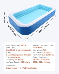 Piscina gonflabila VEVOR 3000x1702x508 mm 1514 litri pentru familie cu kit de reparatii - Img 7