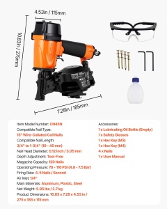 Pistol cu aer comprimat VEVOR CN45C, 4-5 cuiesec, capacitate 120 cuie - Img 7