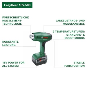 Pistol de caldura Bosch EasyHeat 18V-500, portabil, cu tehnologie avansata de incalzire - Img 3