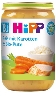 Piure de legume HiPP cu morcovi si carne de curcan, 6 x 220g, fara sare, gluten-free