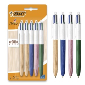 Pix BIC 4 Culori Wood Effect, Set 5 Bucati, Design Lemn, 4 Culoari