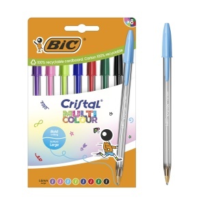 Pix BIC Cristal Multicolour, set 8 culori, varf 1,6 mm, culori clasice si fluorescente