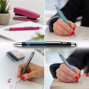 Pix Schneider Epsilon, negru-cyan, design ergonomic, mina extrabreata - Img 5