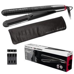 Placa de par Rowenta x Karl Lagerfeld SF467L Negru-Rosu Keratin Glow 2-in-1 Straight Curl