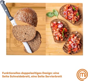 Placa de taiat din bambus MasterChef, 38.5 x 26.5 cm, cu saftranda - Img 3