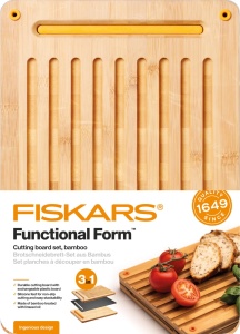 Placa de taiat Fiskars Functional Form, 3 piese, Bambus, 35x25 cm, NegruPortocaliu - Img 6