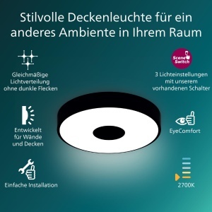Plafoniera LED Philips SceneSwitch 24W 2700 Lumen Negru Lumina Calda - Img 2