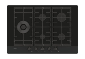 Plita pe gaz Haier HAVG7WL4HB, 5 arzatoare, design din sticla neagra