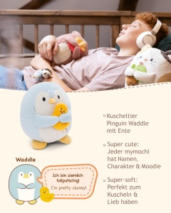 Plush Pinguin NICI MYMOCHI Waddle 27 cm cu Ente, Culoare Albastra, Moale - Img 3