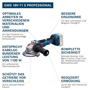 Polizor unghiular Bosch Professional GWS 18V-11, 125 mm, 1100 W - Img 2